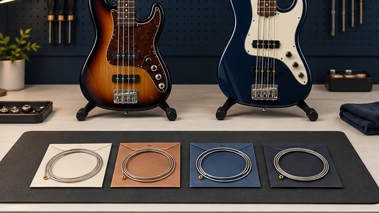 Short and long scale bass instruments prepared for string fit review