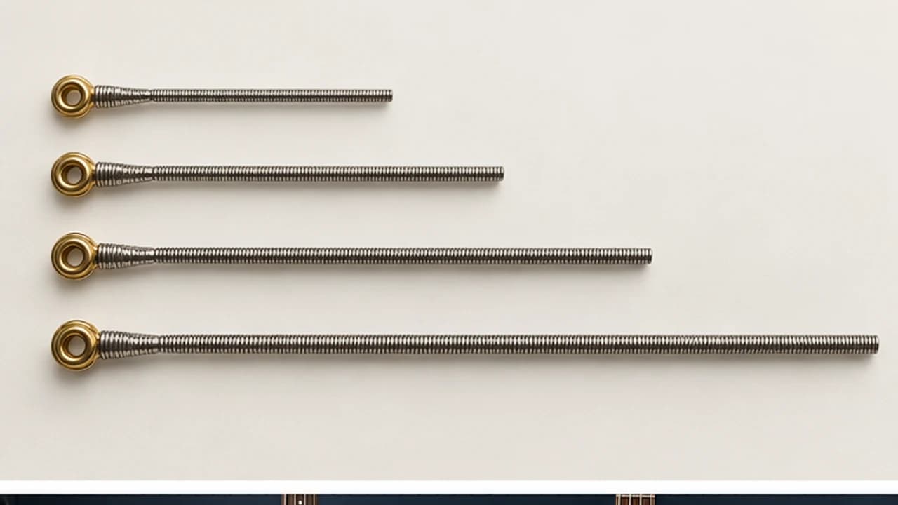 Bass strings aligned for scale and wound-length planning