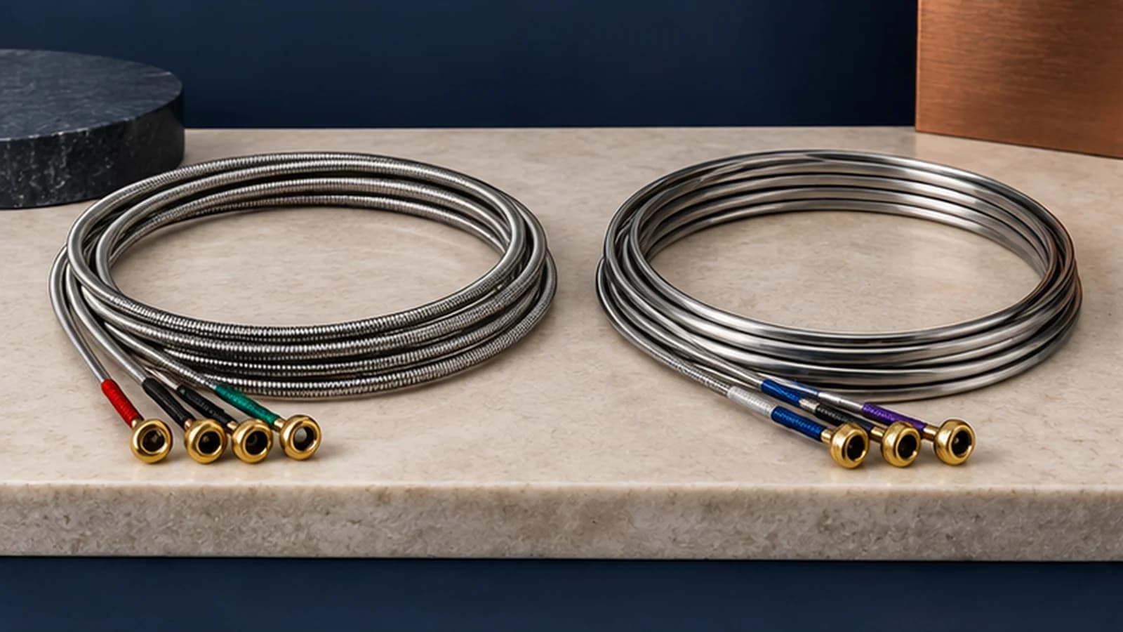 Flatwound and roundwound bass string sets with ball ends