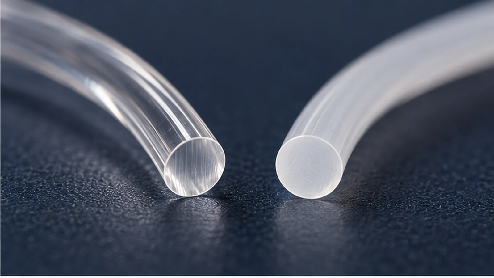 Fluorocarbon and nylon monofilament shown in an illustrative diameter and surface comparison