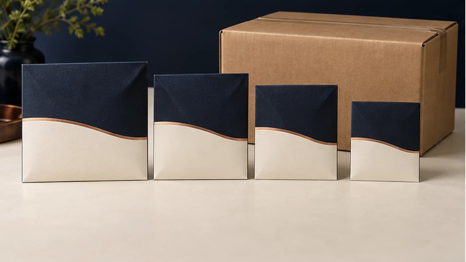 Illustrative retail-ready packaging for distinct violin string sizes