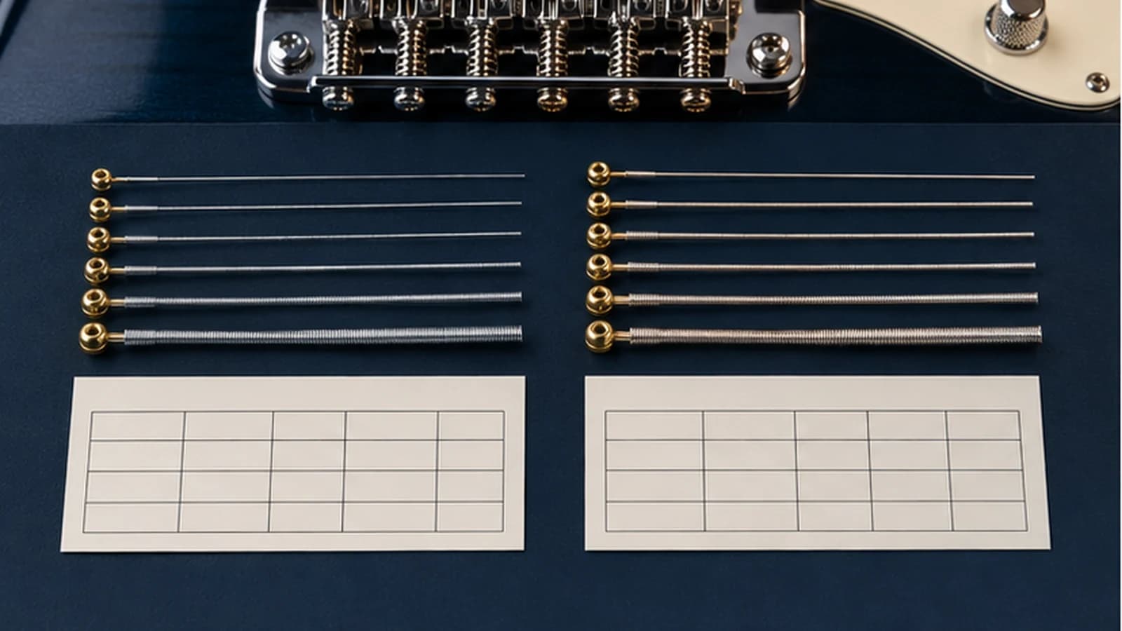 Two illustrative groups of six electric strings beside blank comparison records