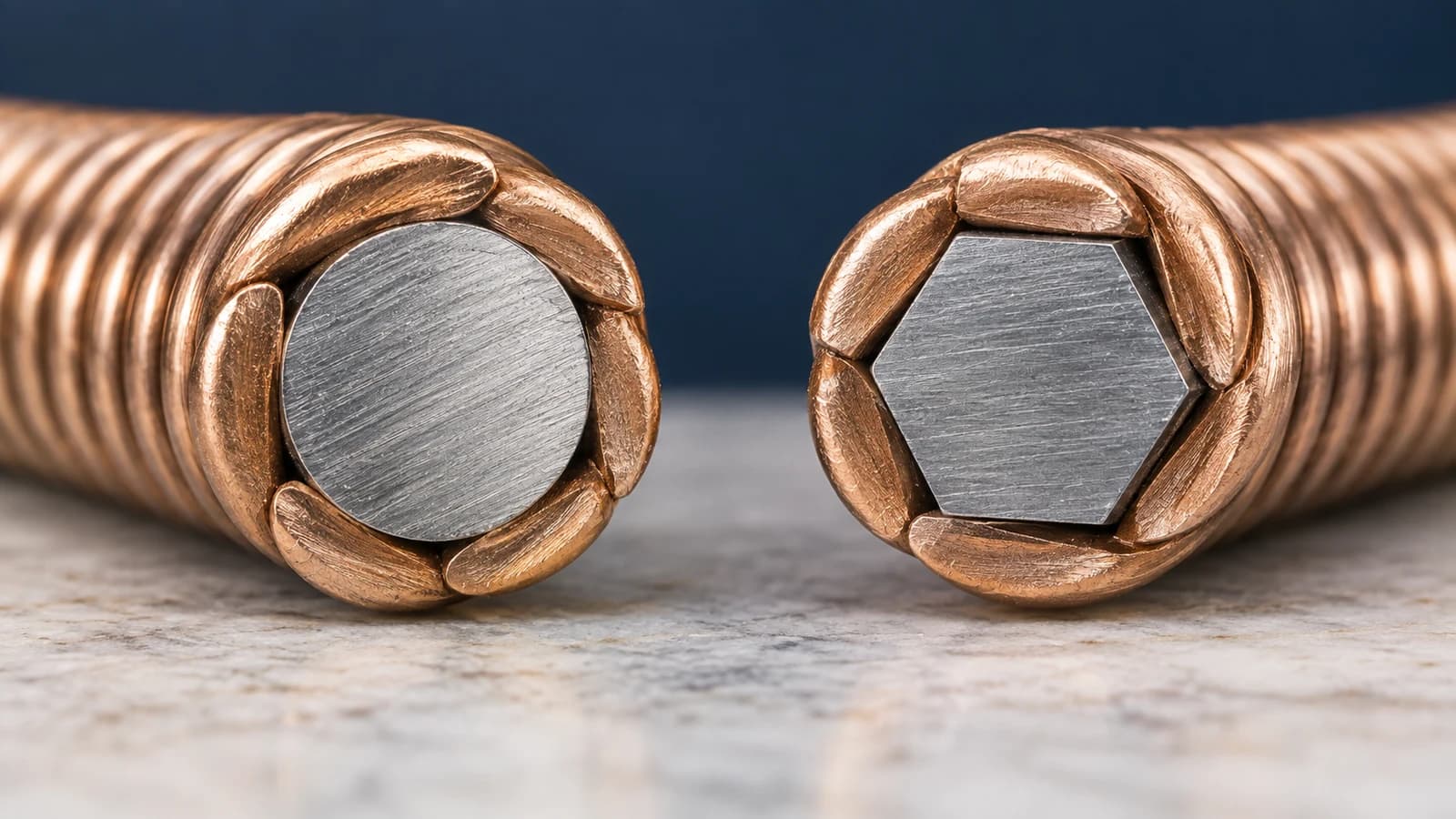 Illustrated round and hex core cross-sections