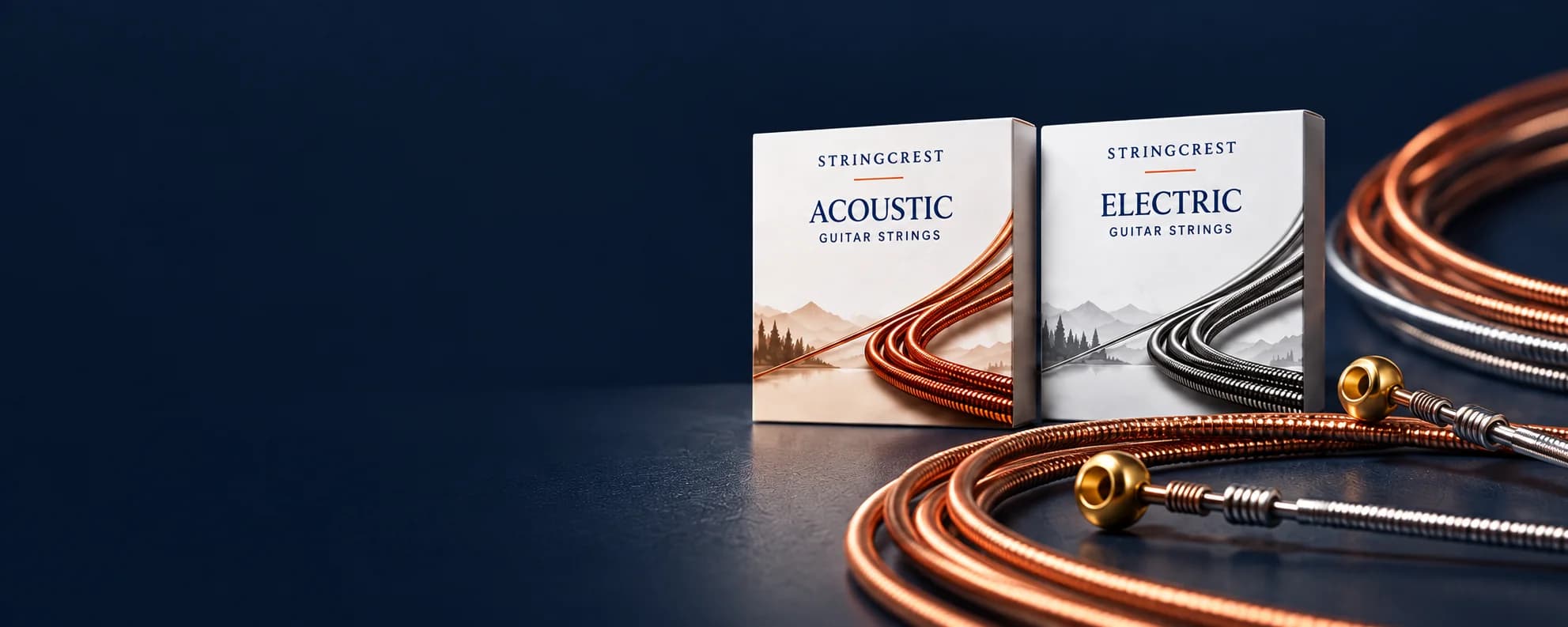 Échantillons et emballages StringCrest pour guitare acoustique et électrique avec cordes cuivrées et argentées